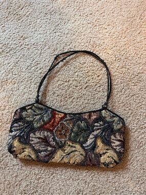 Vintage Jessica Mcclintock Beaded Floral Evening Clutch Shoulder Bag